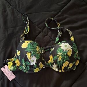 Bettie Page Black Floral Bikini Top